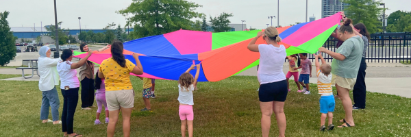 Families playing outside.
